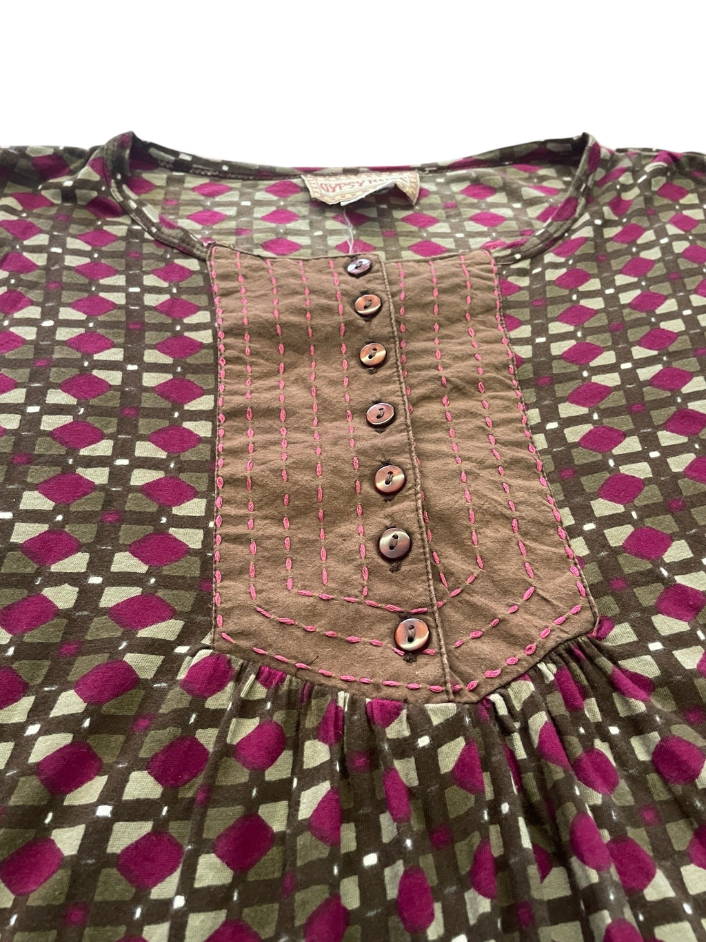 Pink & Brown Pattern 3/4 Sleeve Tunic Top