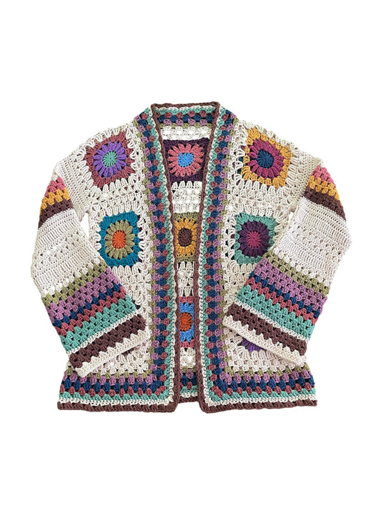Mojo Moon Crochet Retro Cotton Cardigan Multicolour