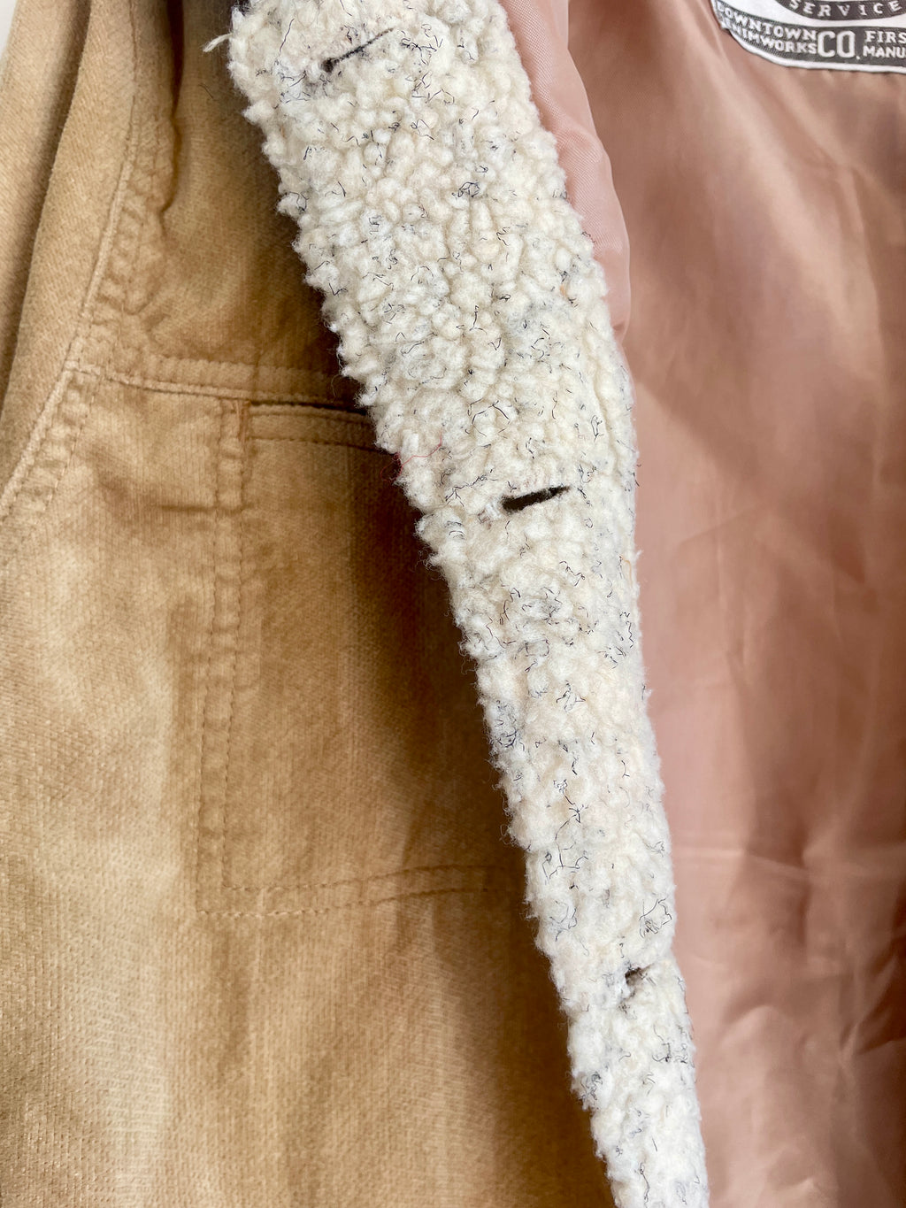 Y2K Tan Jacket with Faux Sherpa Trims