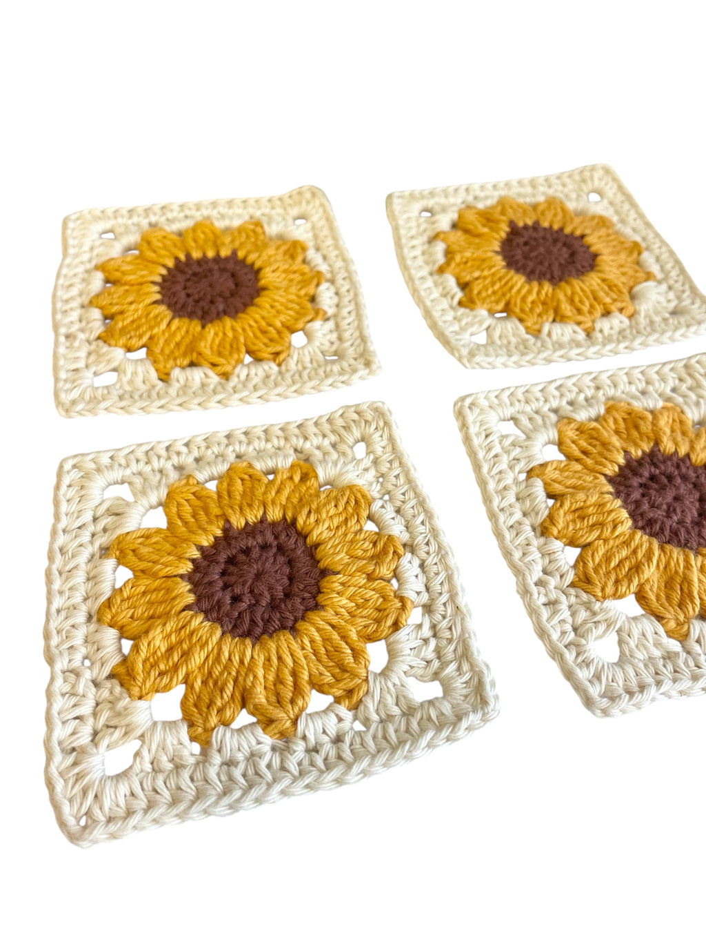Crochet Sunflower Square Coasters Cotton Set of 4