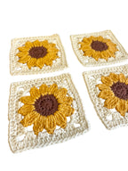 Crochet Sunflower Square Coasters Cotton Set of 4