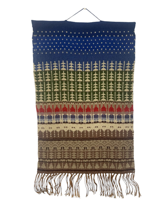 Vintage Handwoven Scandinavian Wall Hanging: Krokbragd Folk Art Weaving