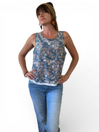 Blue floral sleeveless tank top