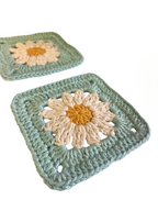 Crochet Daisy Coaster with Pale Blue Border