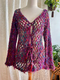 Recycled silk Crochet mesh tie up cardigan