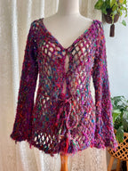 Recycled silk Crochet mesh tie up cardigan
