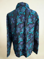 Vintage Chico's Design Silk Linen Embroidered Jacket - Teal Purple Asian Frog Closure Shirt