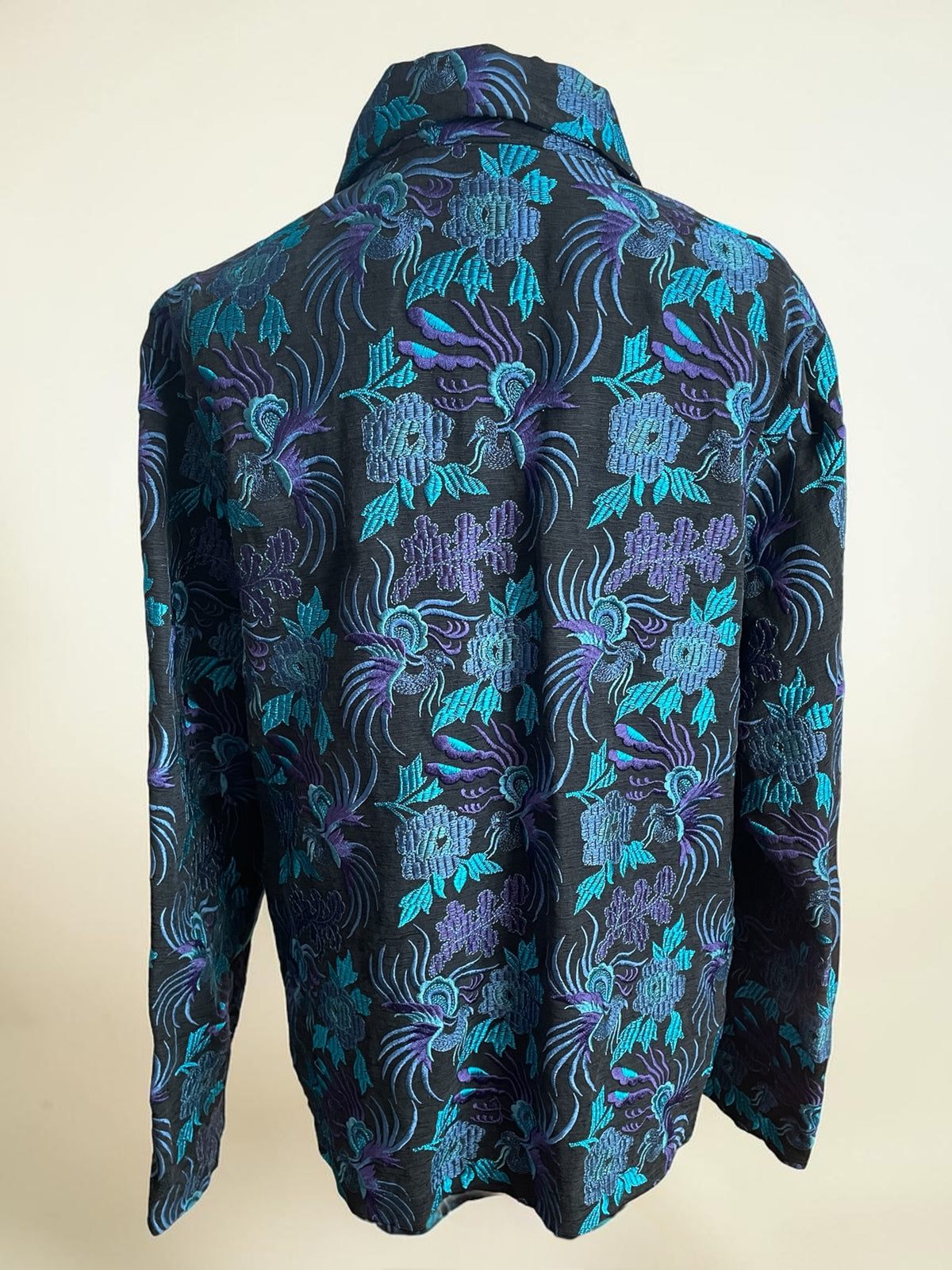 Vintage Chico's Design Silk Linen Embroidered Jacket - Teal Purple Asian Frog Closure Shirt