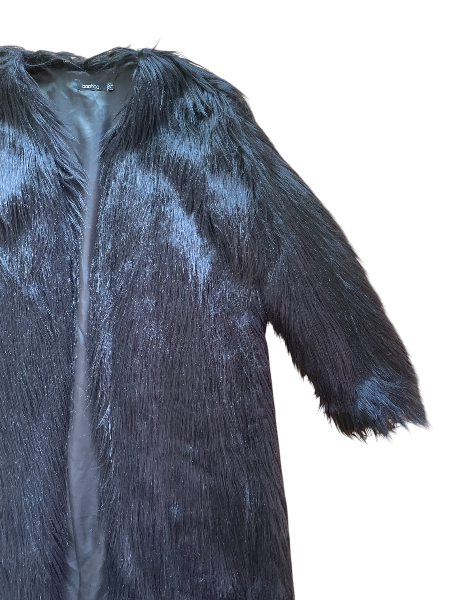 Long line Faux fur Shaggy Black Coat