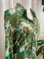 Vintage Sperla Green Psychedelic Paisley Shirt – 1970s Dagger Collar Blouse Sz 14