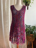Recycled silk crochet sleeveless mesh dress/top