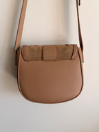 Sportsgirl Boho Faux Suede Saddle Crossbody Bag Whipstitch Detail Beige