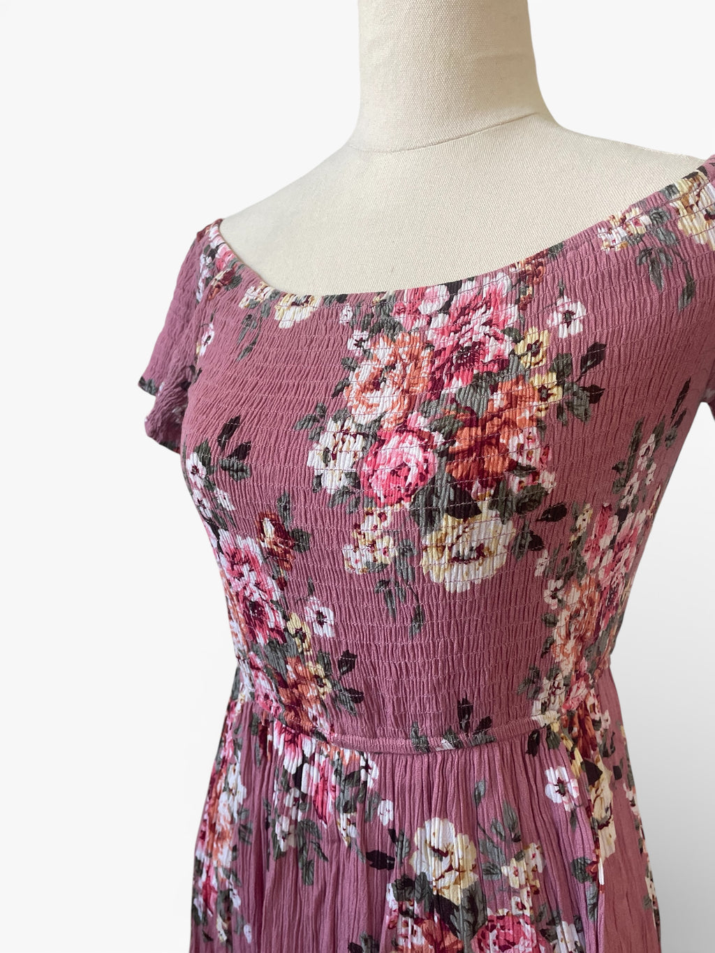 Pre-Loved Pink Floral off shoulder dress - Sz 8
