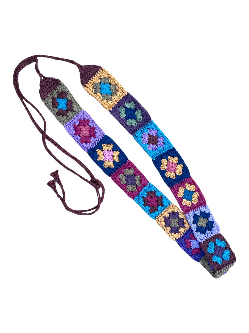 Multicolour Crochet Granny Square Tie up Belt