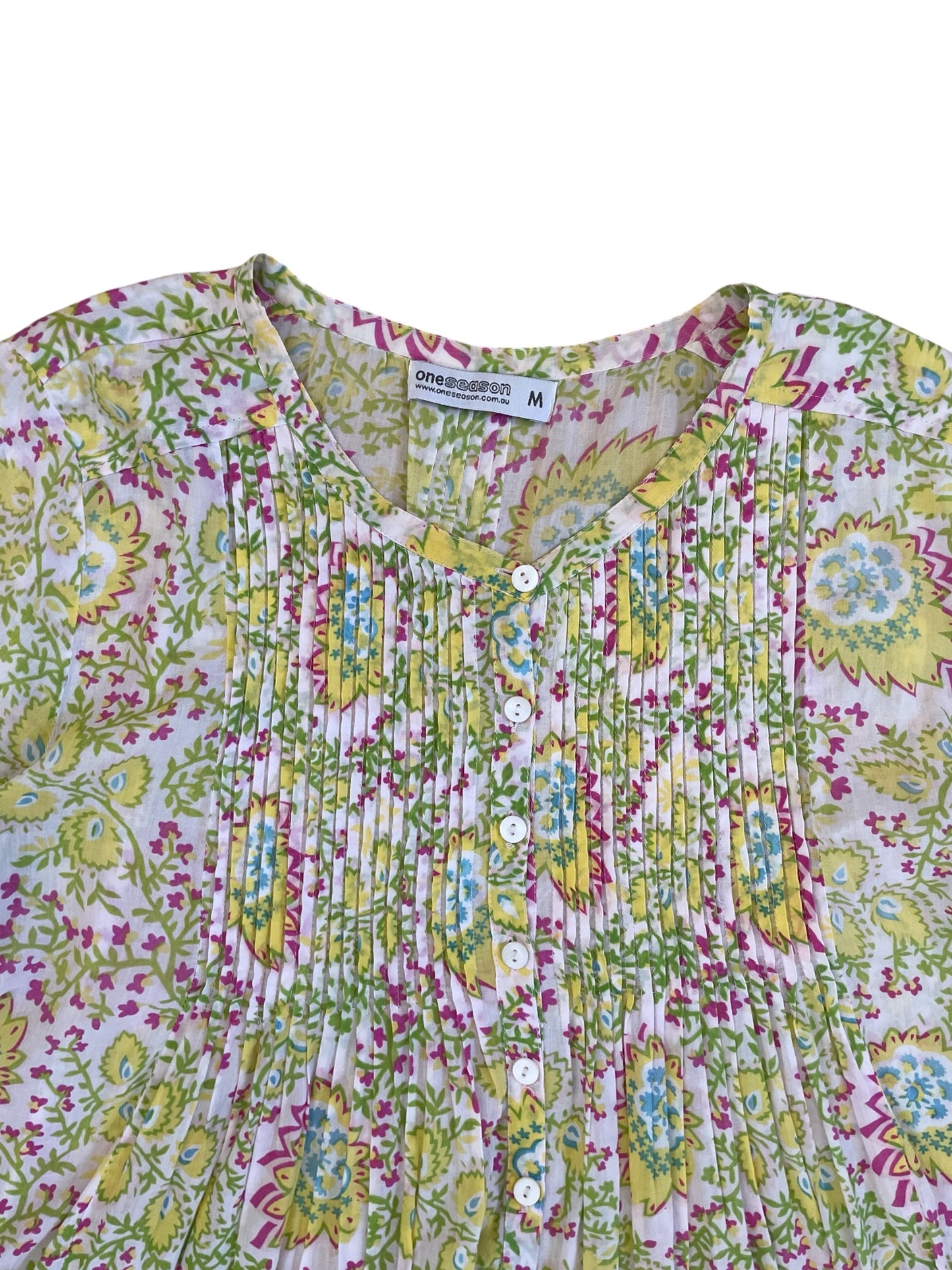 Cotton 3/4 sleeve Lime Floral Blouse