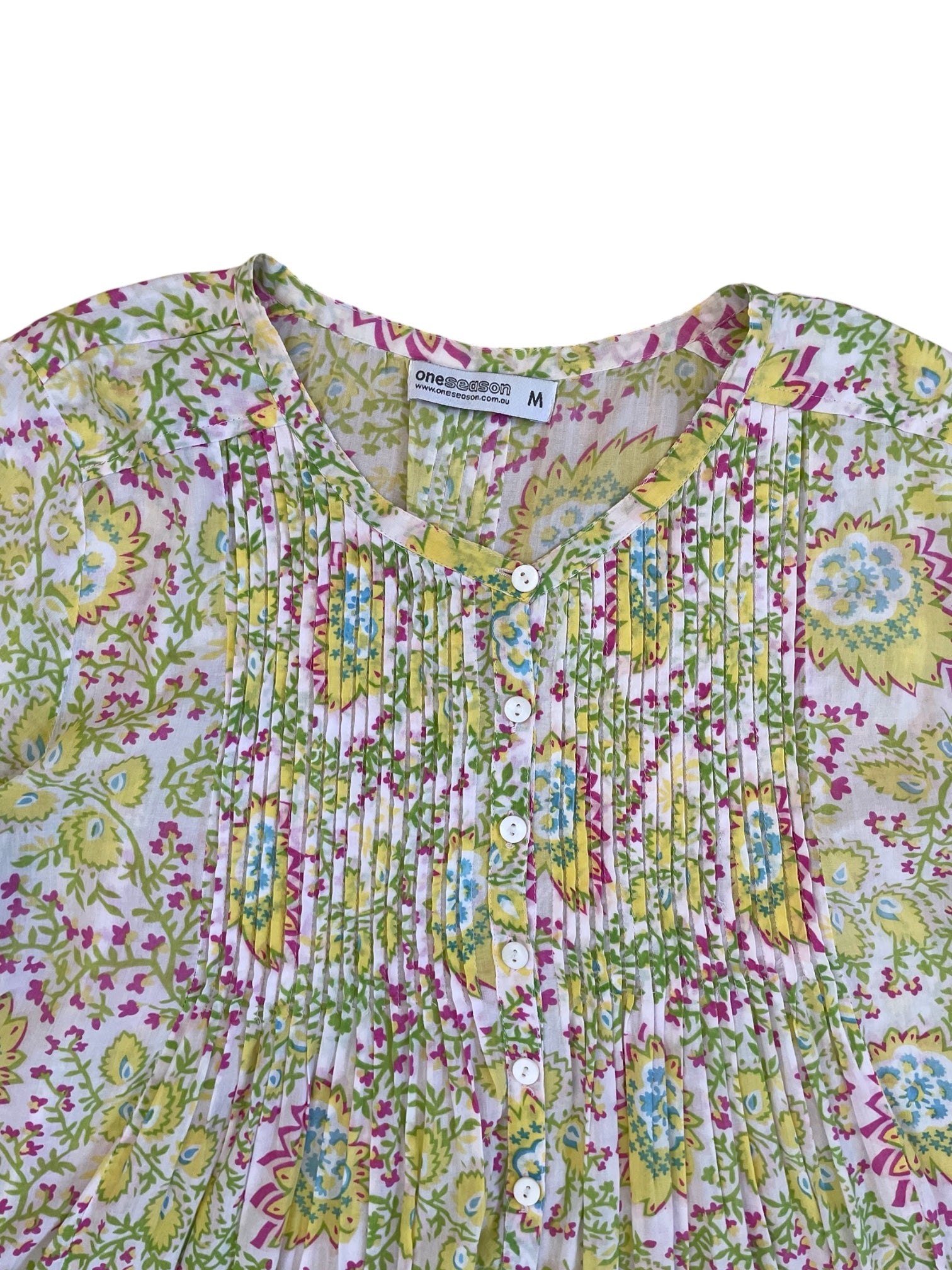 Cotton 3/4 sleeve Lime Floral Blouse