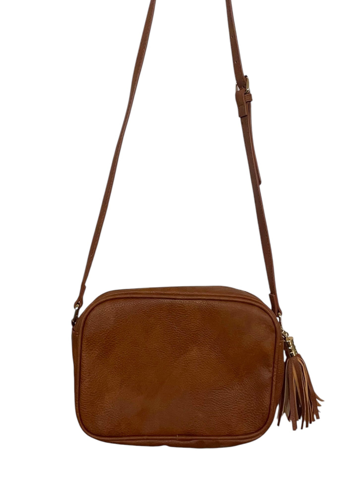 Tan Crossbody Faux Leather Bag with Tassel