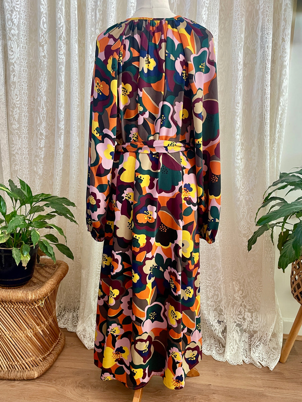 Tu Women Abstract Floral Midi Dress – Button Down Kimono Duster - Sz 12