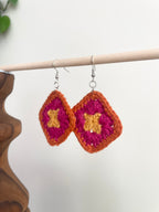 Crochet Little Square Earrings - Yellow/Pink/Orange