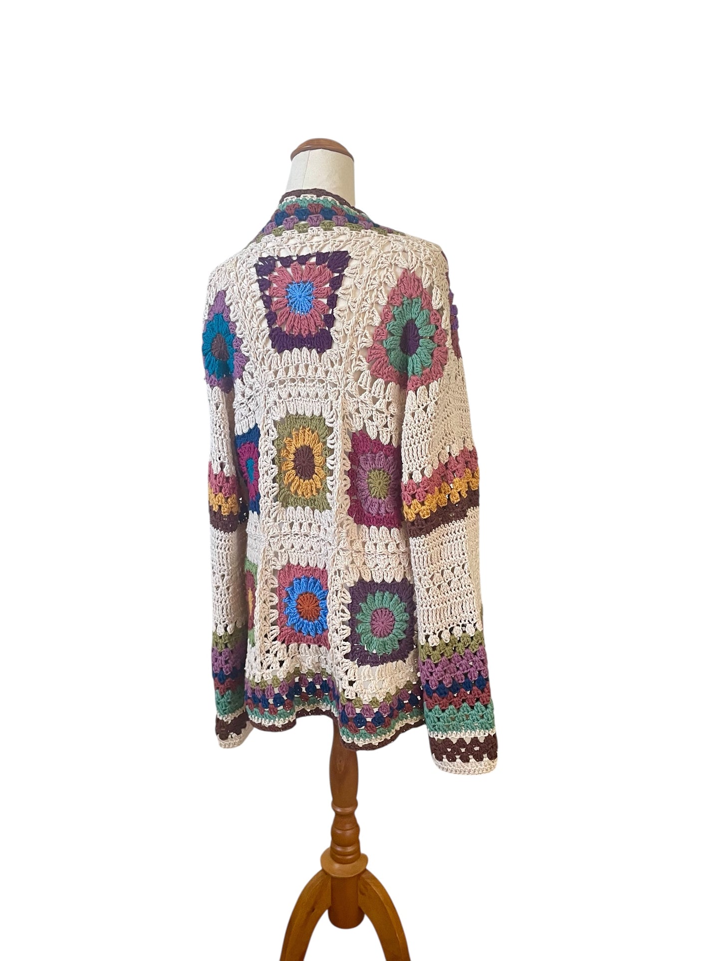 Mojo Moon Crochet Retro Cotton Cardigan Multicolour