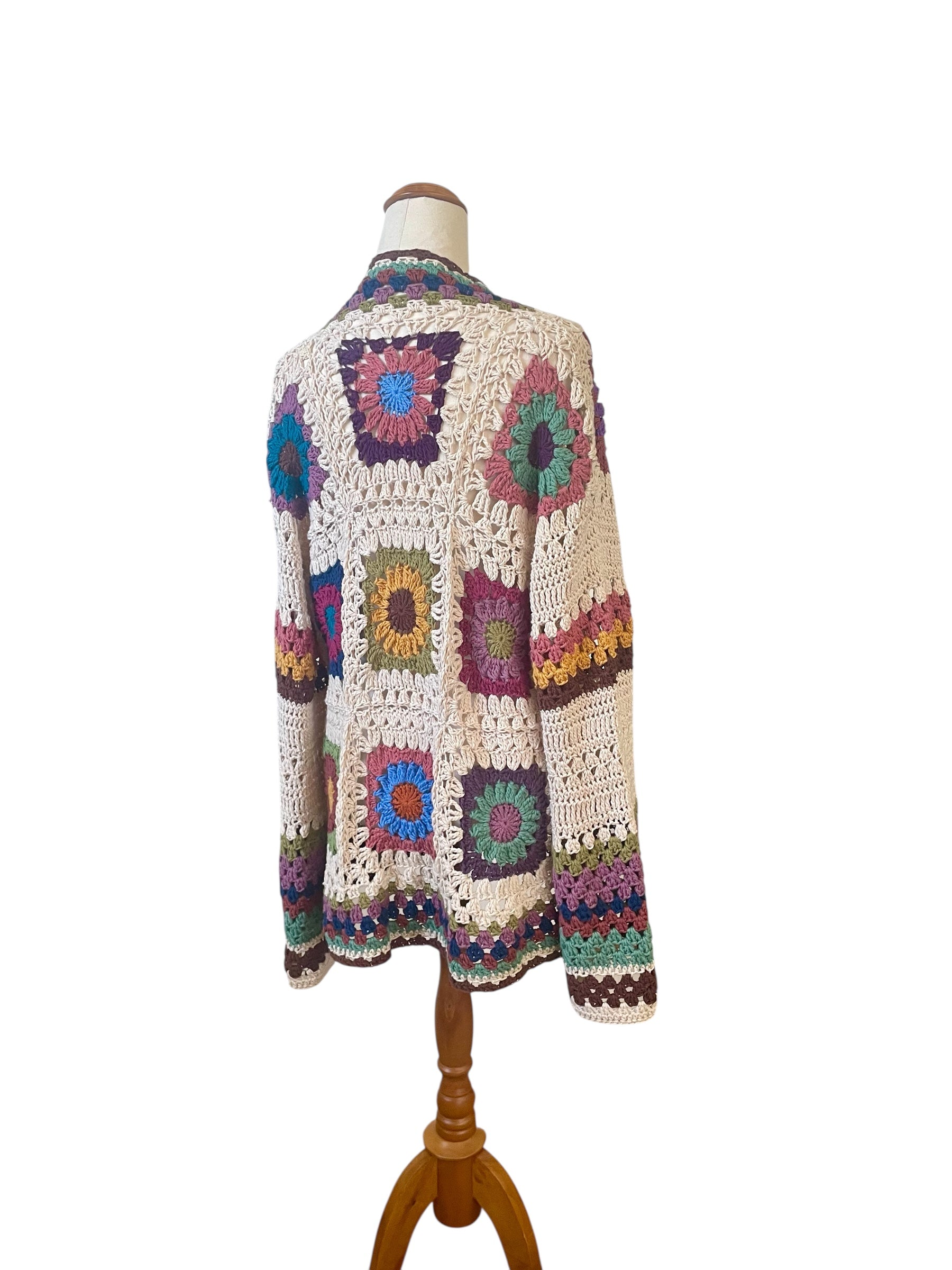 Mojo Moon Crochet Retro Cotton Cardigan Multicolour
