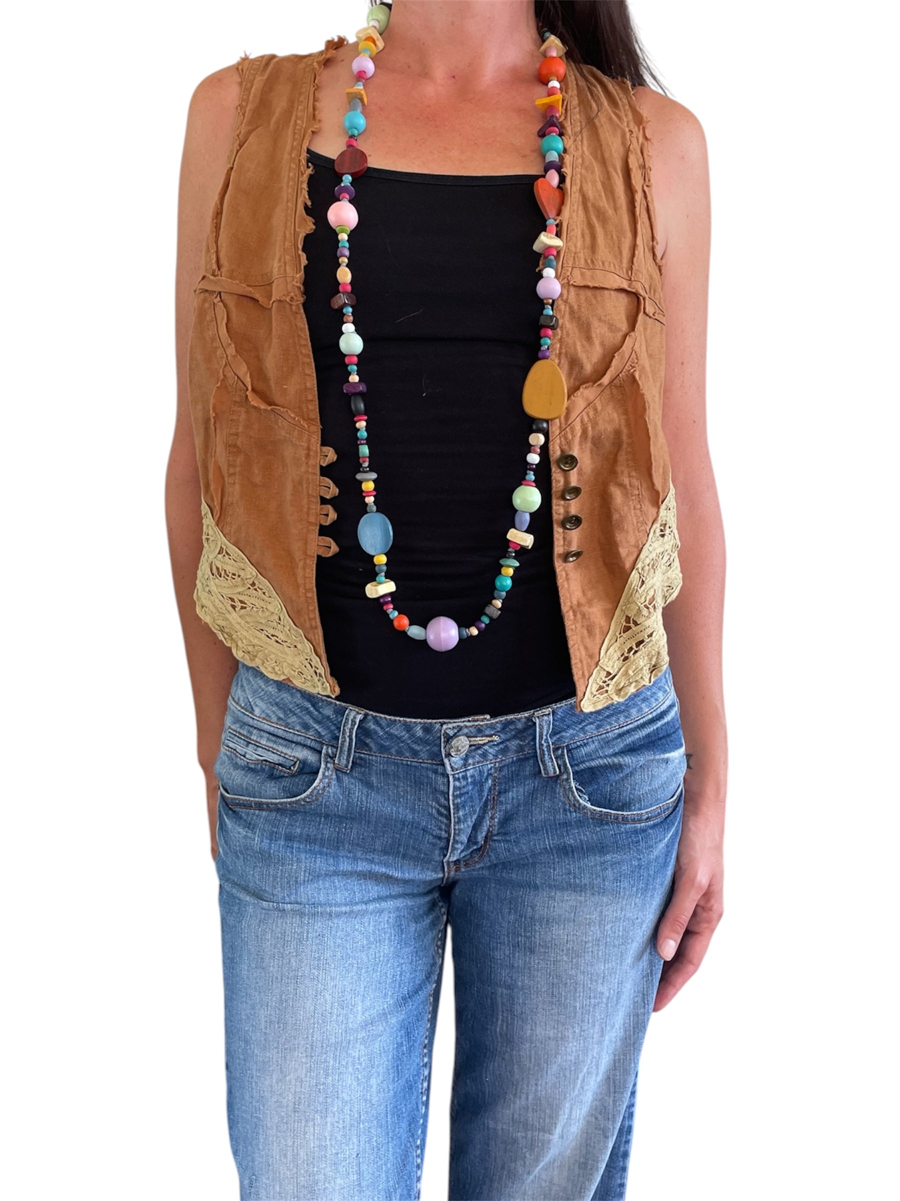 Chunky wood bead multicolour necklace