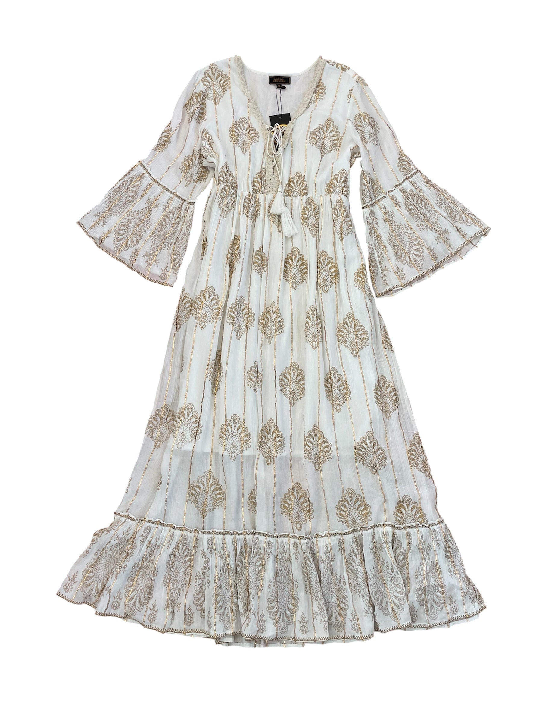 White with Gold Thread Paisley Print Angel Dress