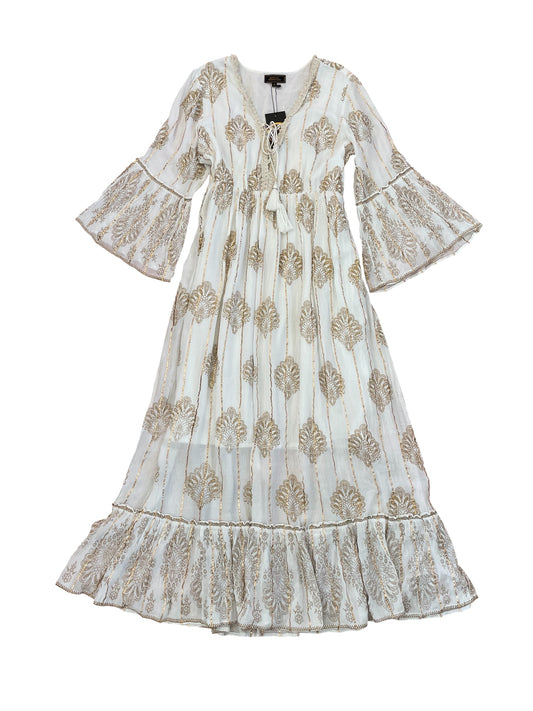 White with Gold Thread Paisley Print Angel Dress