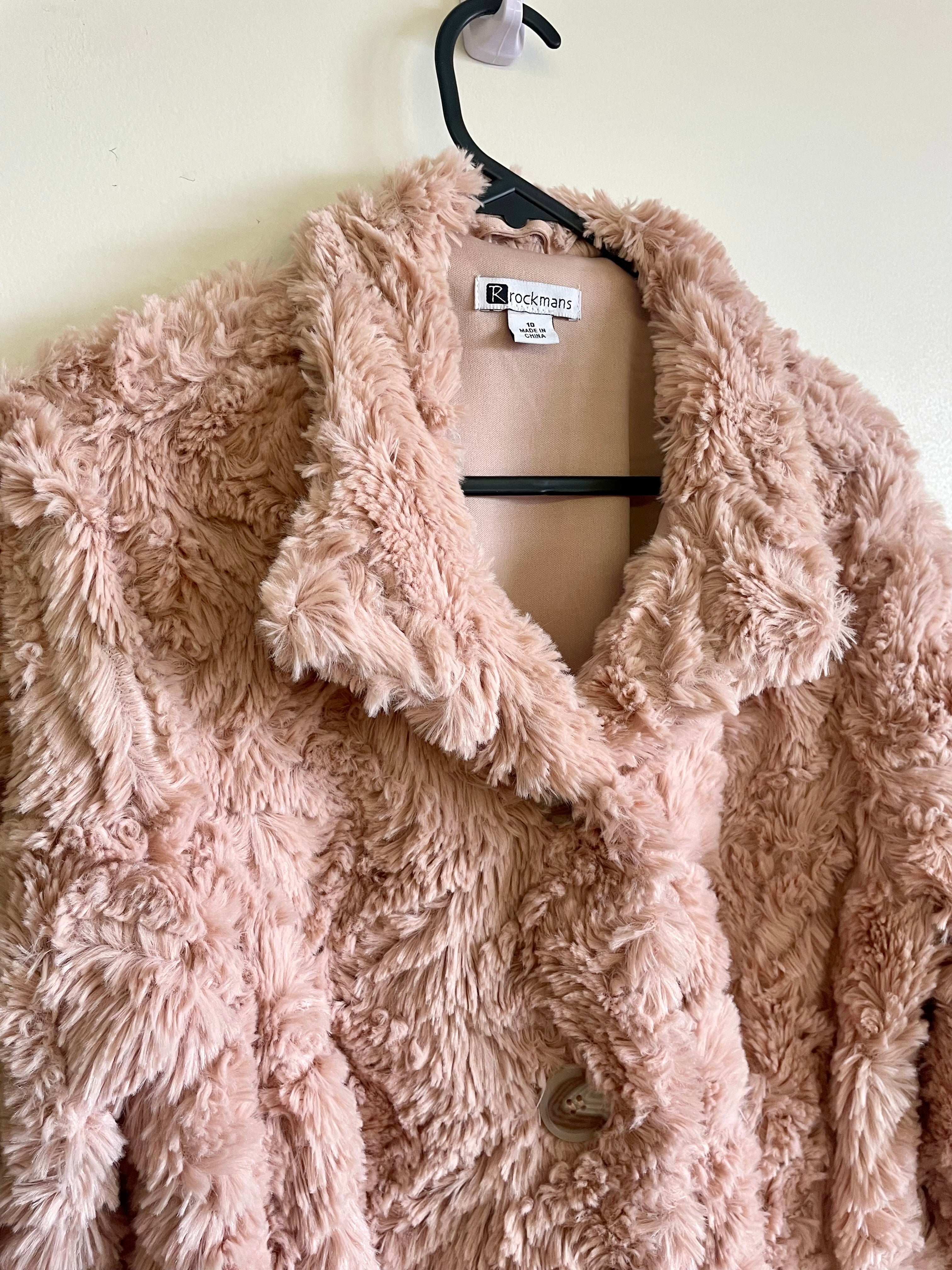 Dusty Pink Faux Fur Jacket Sz 10