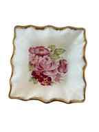 Bone China Butter Pat/Trinket Dish with pink floral motifs & gold trims VTG