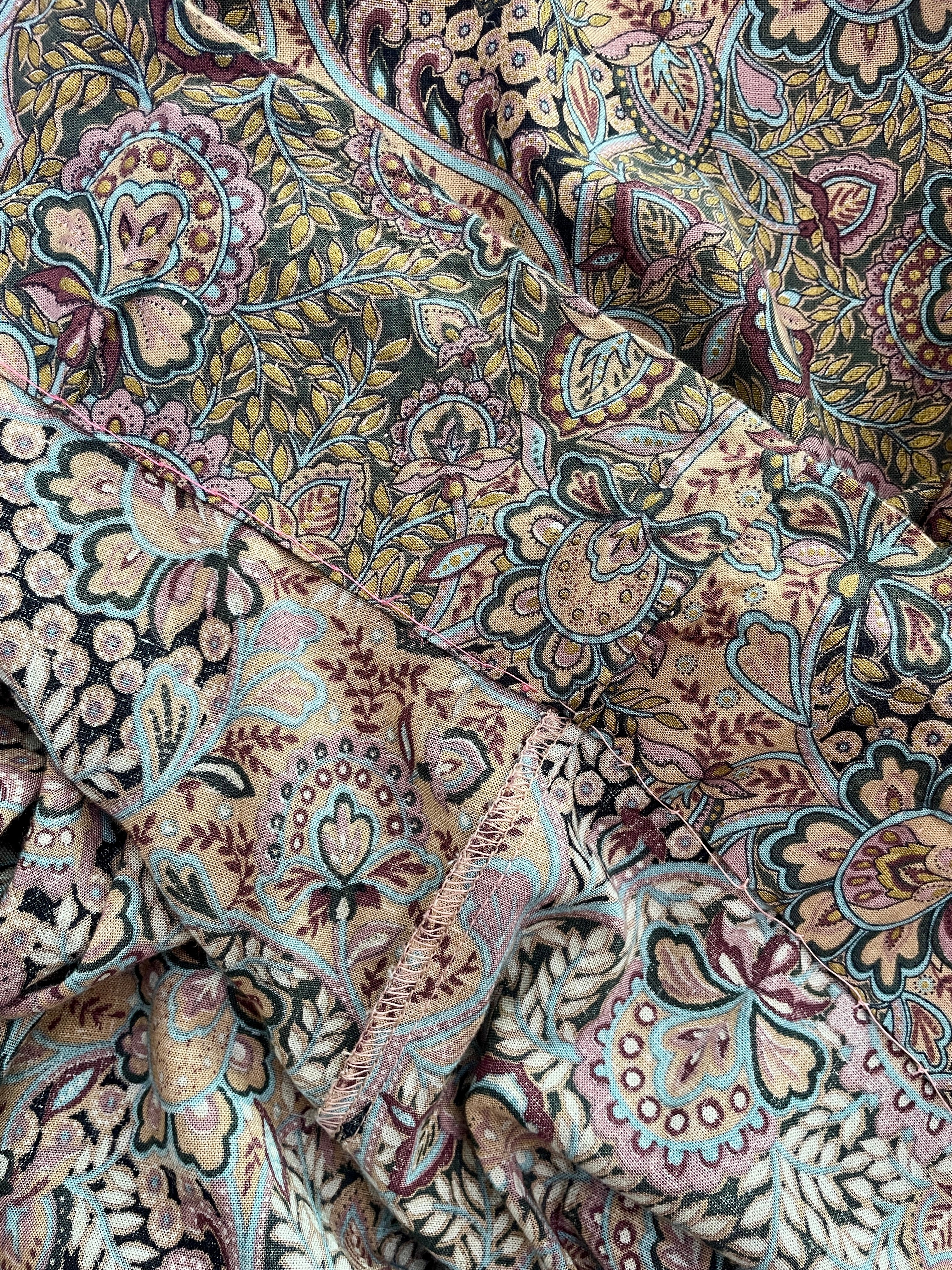 Vintage Joyce Ewing-Bradley Paisley Midi Dress – Ruffle High Neck Boho Smock - Sz 16