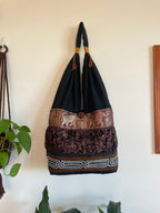 Hobo Style Sling Bag with Elephants and Embroidered Trim