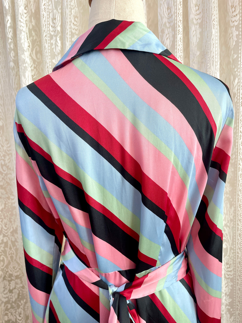 ASOS DESIGN Retro Stripe Maxi Dress – Long Sleeve Wrap Size AU 14