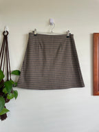 Houndstooth Pattern Button front Stretch Mini Skirt