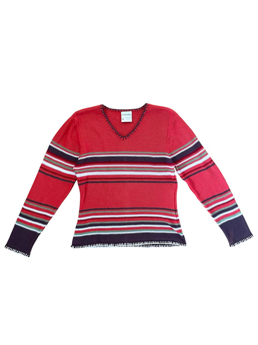 Retro style Y2K orange & brown striped cotton jumper