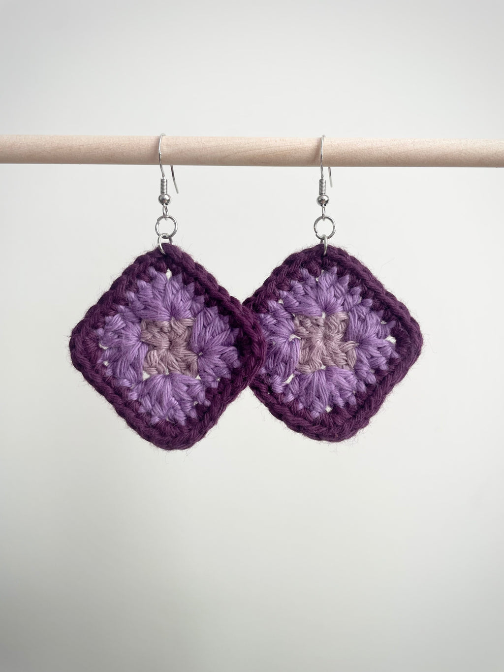 Crochet Little Square Earrings - Purple Tone