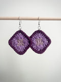 Crochet Little Square Earrings - Purple Tone
