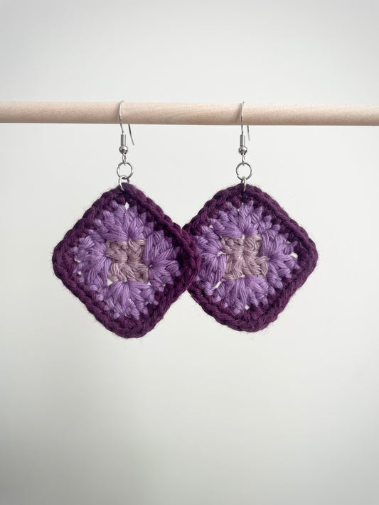 Crochet Little Square Earrings - Purple Tone
