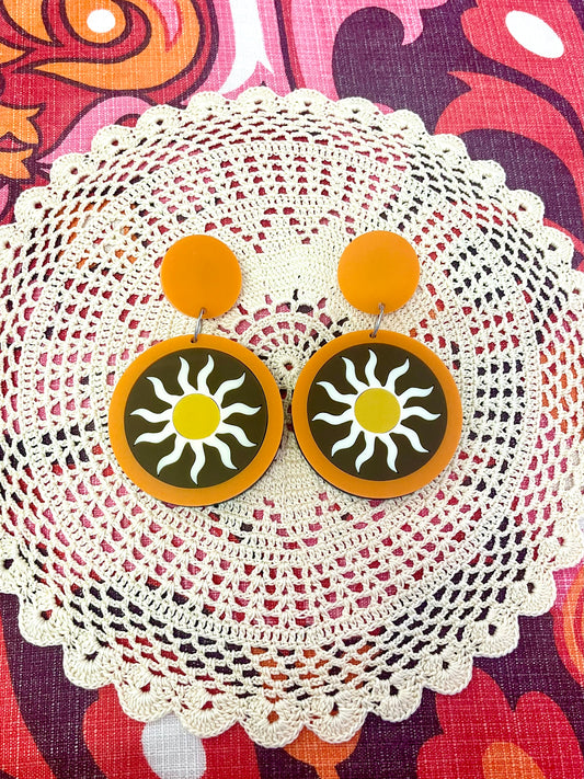 Here comes the Sun retro Groovy funky earrings