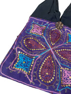 Embroidered and Sequins Cotton Short Strap Shoulder Bag