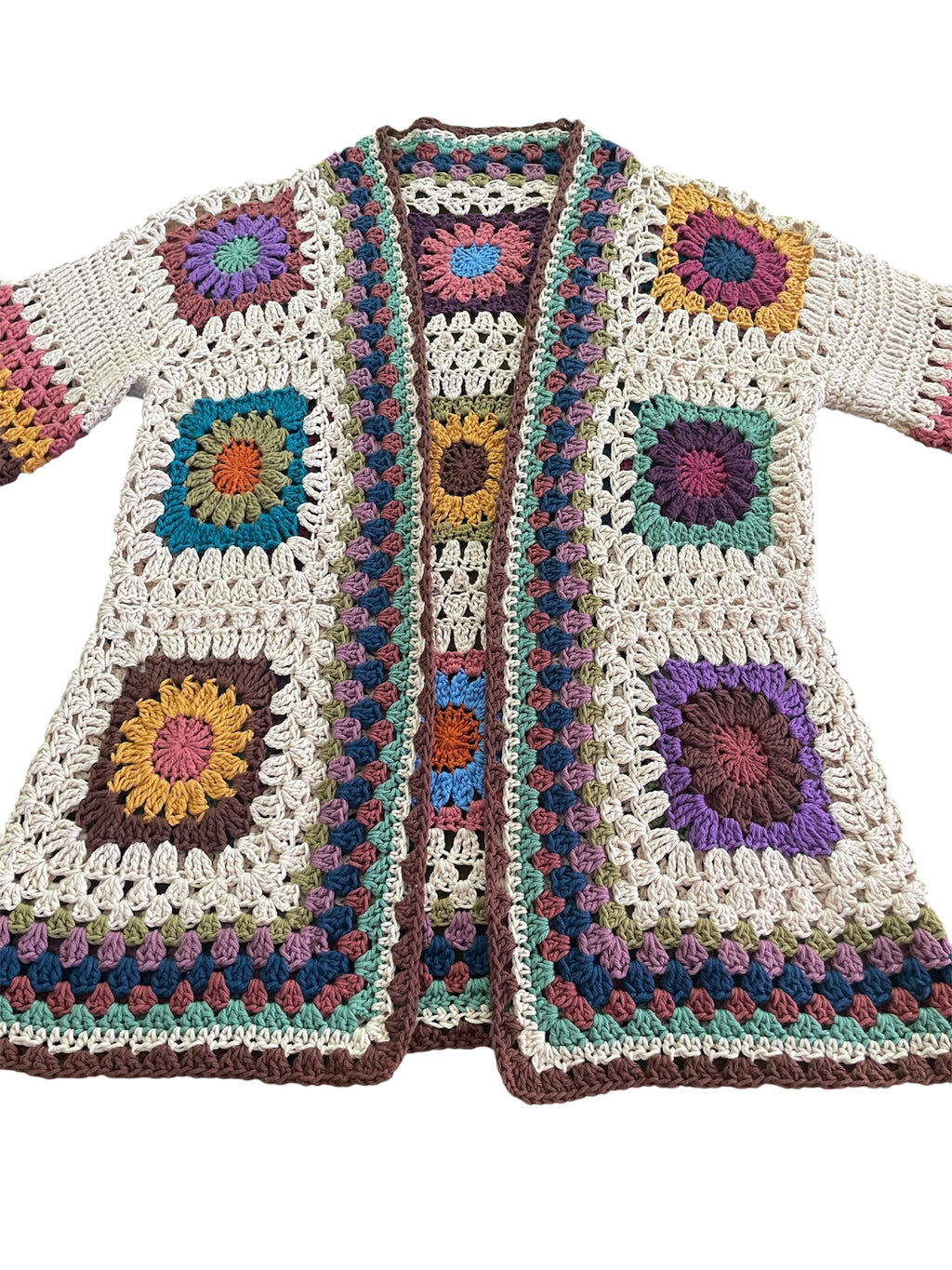 Mojo Moon Crochet Retro Cotton Cardigan Multicolour
