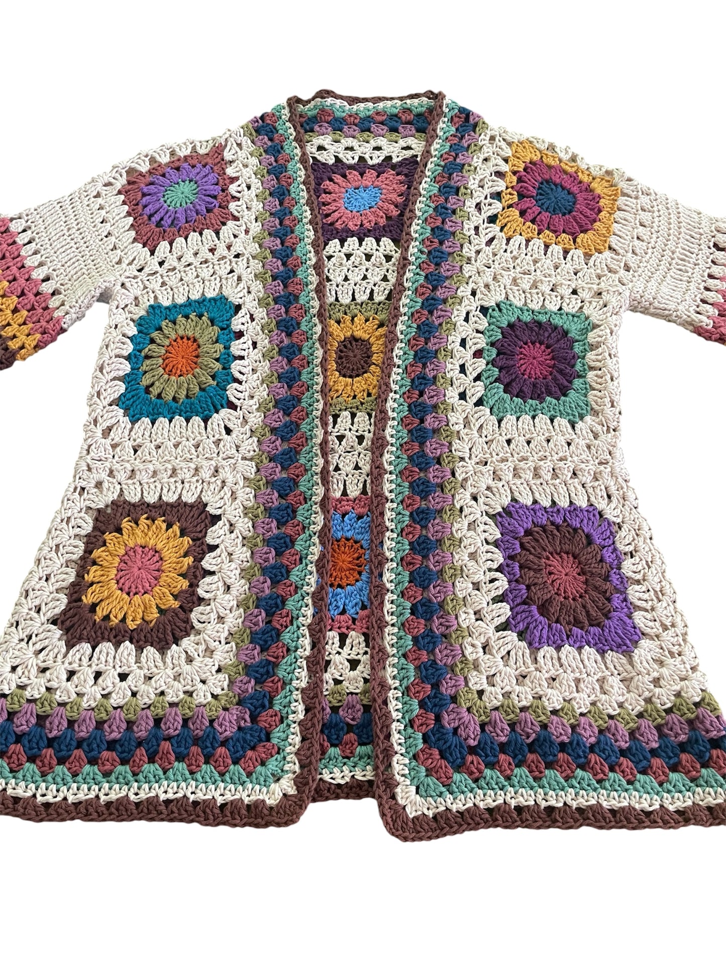 Mojo Moon Crochet Retro Cotton Cardigan Multicolour
