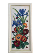 Vintage Iris and Pansy Cross Stitch Wall Art in Frame D’art