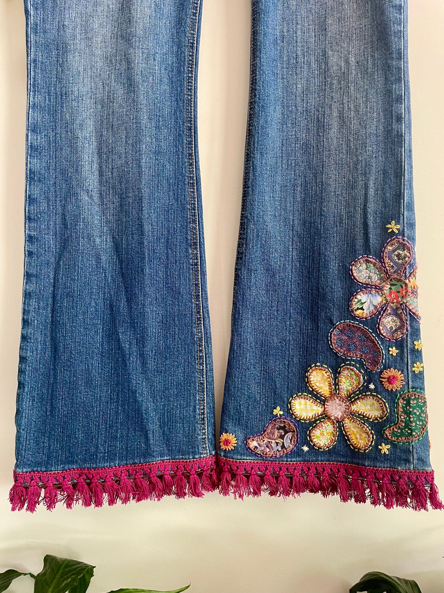 Upcycled Hand Embroidered Patchwork Jeans