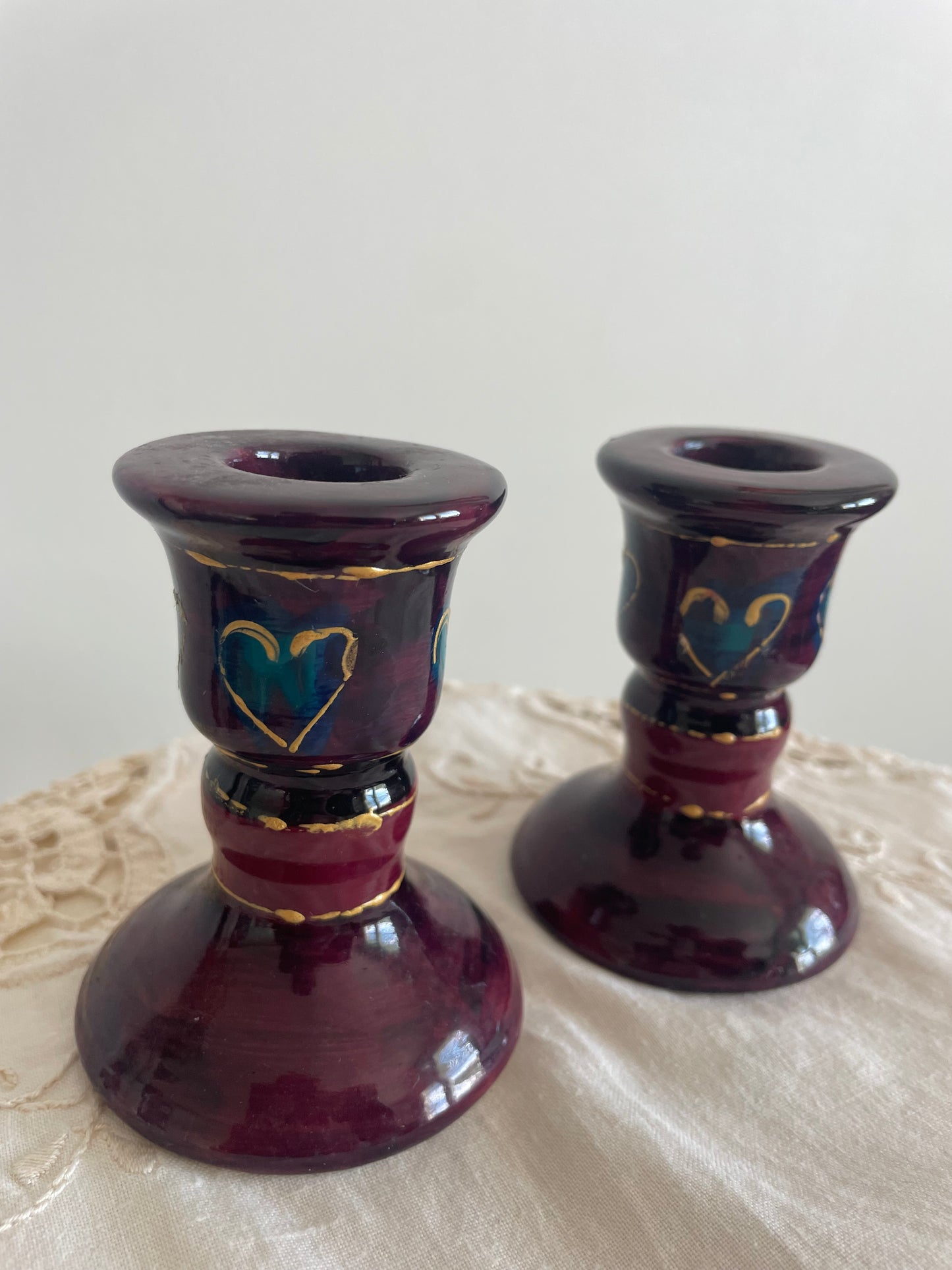 Y2K Gothic Purple Heart Candlestick Holders