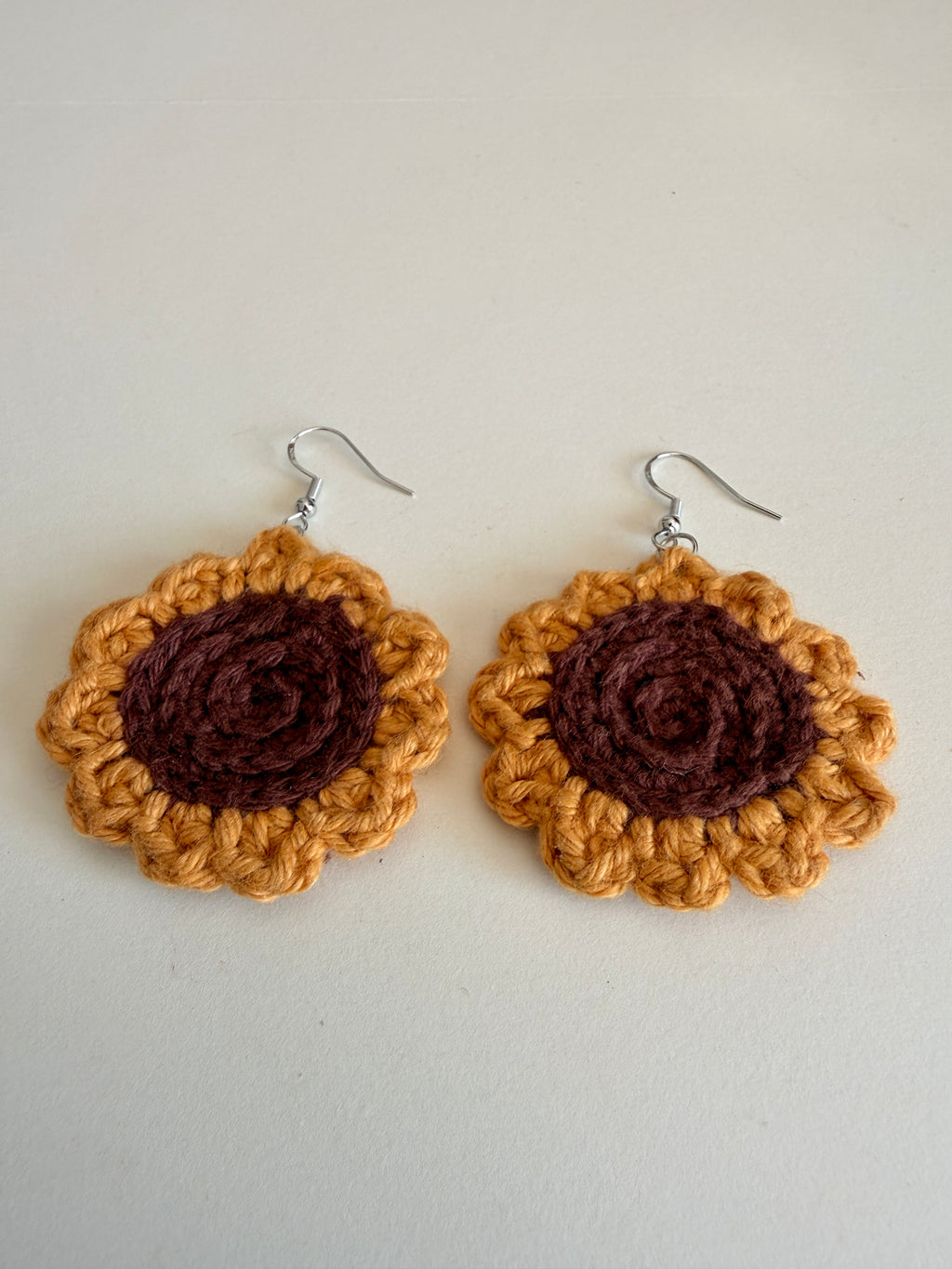 Handmade Crochet Sunflower Dangle Earrings