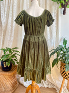 Olive Green Velvet Peasant Style Mini Dress