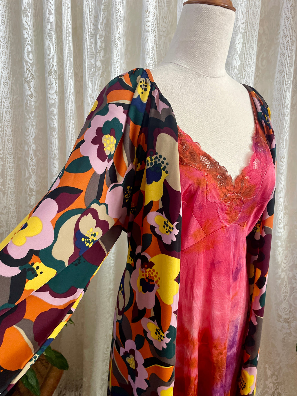 Tu Women Abstract Floral Midi Dress – Button Down Kimono Duster - Sz 12