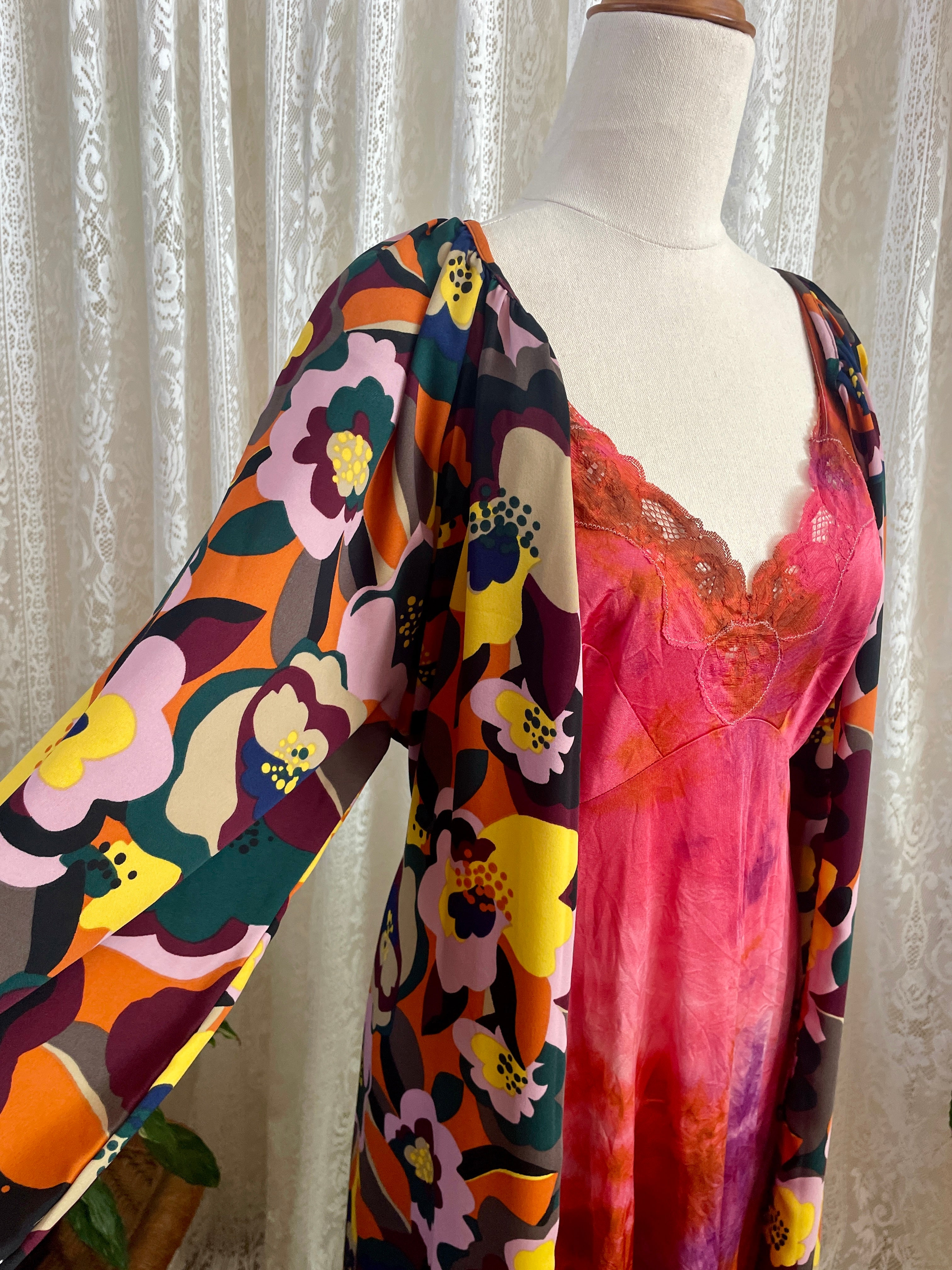 Tu Women Abstract Floral Midi Dress – Button Down Kimono Duster - Sz 12