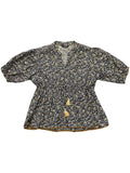 Navy Blue, brown & green print 3/4 sleeve top
